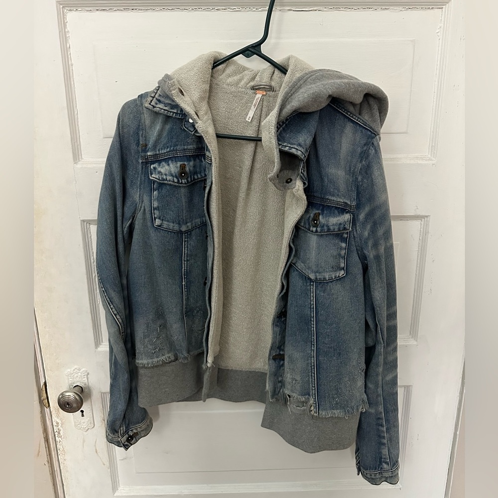 Free People jean jacket with hood. Women’s M